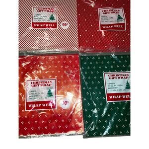 Vintage Christmas Gift Wrap lot Red white Green minimalist 4 each with 2 sheets